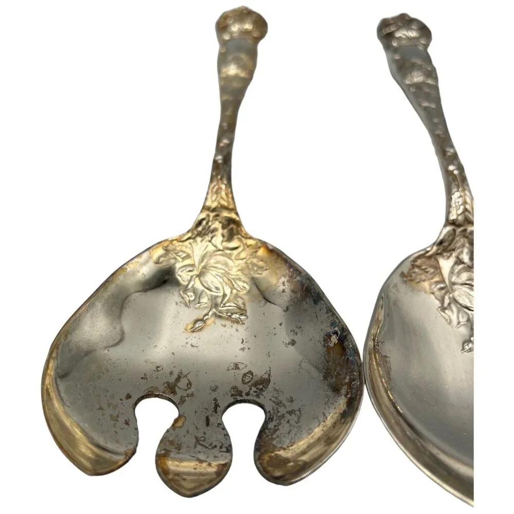 W.A. Silverplate Italy Bridal Rose Pattern 2 pc Salad Serving Set 9 1/2